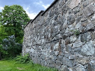 old stone wall in the mountains
