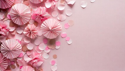 pink paper confetti on pastel background with copy space for text