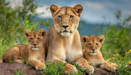 momma lioness and cubs