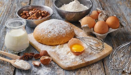 Fototapeta na wymiar baking cake with dough recipe ingredients