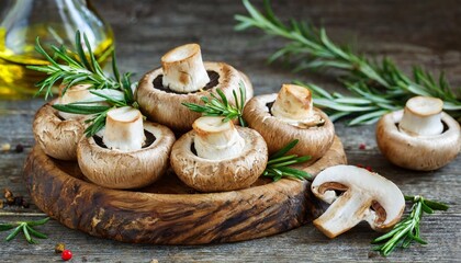 Fototapeta na wymiar mushrooms with rosemary