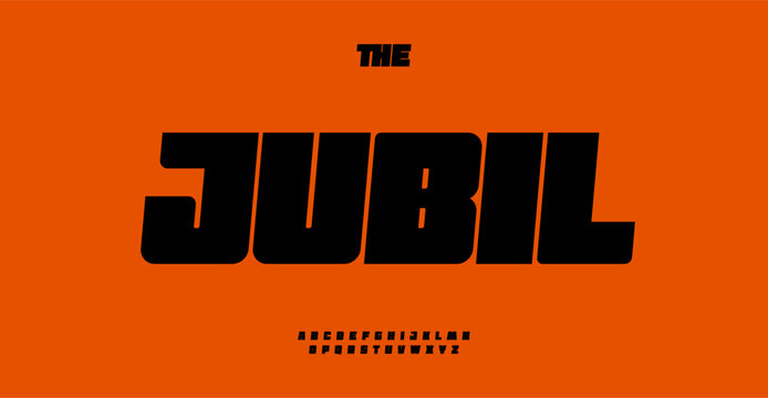 Heavy bold alphabet, thick wide letter, impact heavyweight font for sport brand, gym logo, impactful robust headline typography. Vector typeset.