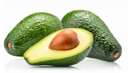 fresh whole half and sliced avocado isolated on transparent png