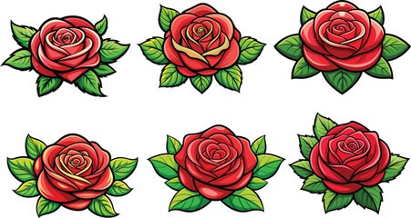 set of red roses vector