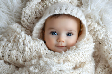 Fototapeta na wymiar Closeup portrait of cute newborn baby isolated on white background