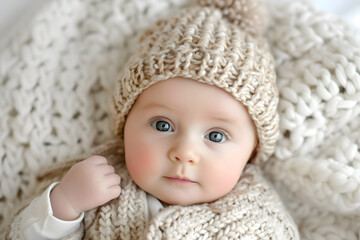 Closeup portrait of cute newborn baby isolated on white background