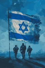 Generative AI image of painting of Israel flag and soldiers