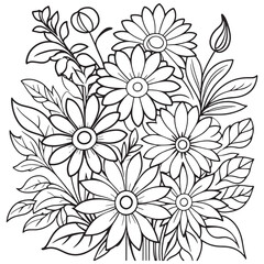 Luxury floral outline coloring book pages line art sketch