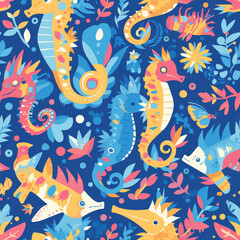 Seahorse as background on a seamless tile, ai generated