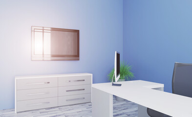 Modern office Cabinet.  3D rendering.   Meeting room. Sunset.