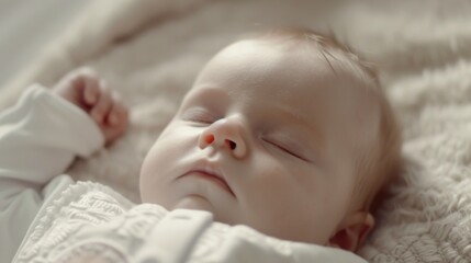 Tender Close-up of Newborn Baby on Soft Blanket AI Generated
