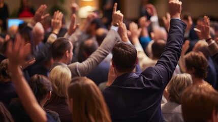 Competitive bidding in a crowded auction room.