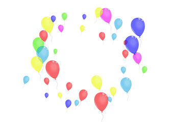 Obraz premium Blue Flying Background White Vector. Confetti Rainbow Card. Bright Sphere. Multicolor Surprise. Balloon Carnival Template.