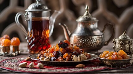 Taste of Ramadan: A delightful composition featuring mixed dried fruits and nuts, capturing the essence of the festive season.