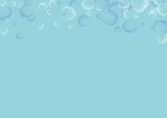 Ultramarine Scallop Background Blue Vector. Seashell Aquatic Set. Maritime Design. White Starfish Cartoon Illustration.