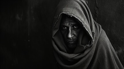 poverty homeless man huddled in a dark alley wrapped in blanket pain of rejection and abandonment
