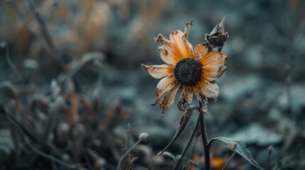 A Dry and Barren Landscape with a Withered Flower - obrazy, fototapety, plakaty