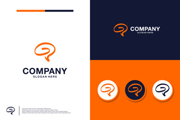 line art brain logo, logo design template.