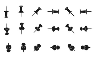 push pins icon set in different view, Thumbtacks. vector illustration isolated on white background.
