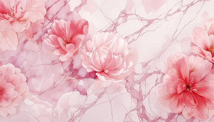 Watercolor floral background with pink sakura flowers