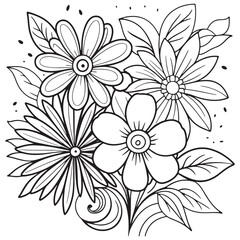 Luxury floral outline coloring book pages line art sketch