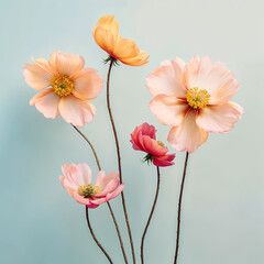 poppy flowers on pastel blue background Minimal floral composition