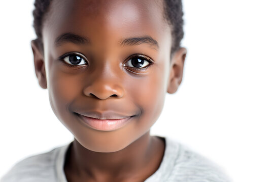 Closeup Portrait Of Handsome African American Boy Isolated On White Background. Schoolboy