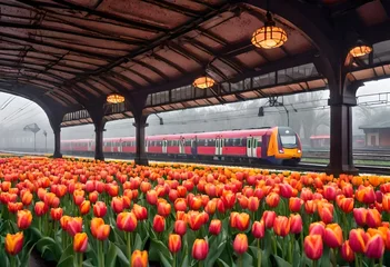 Muurstickers tulips in the station  © Naz