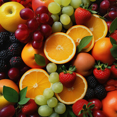 close up square image of colourful and tasty fruit mix background Generative AI