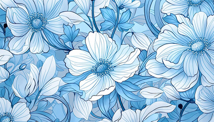 Seamless pattern with blue anemones Vector illustration