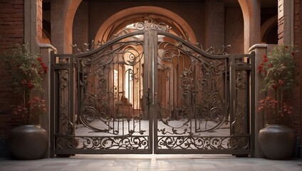 Iron front gate of a luxury home.