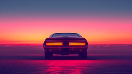 Vintage Car Tail Lights Glowing at Sunset