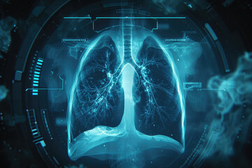 An X-ray image provides a detailed view of the anatomy of the lungs within the human respiratory system. - obrazy, fototapety, plakaty