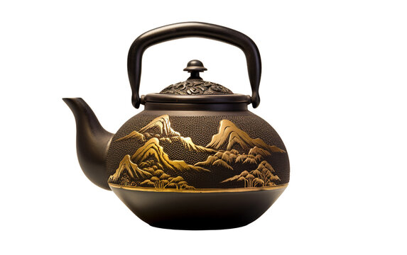 Traditional Tetsubin Teapot Isolated on Transparent Background PNG.