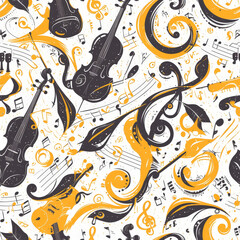 violin string instrument classical music as background on a seamless tile, ai generated