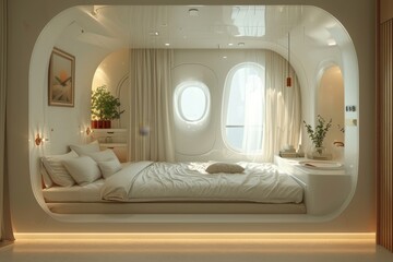 A futuristic bedroom in bright colors. 3d illustration