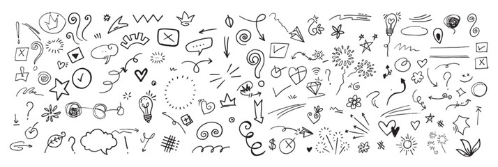 Fototapeta na wymiar Doodle element vector set, for concept design vector illustration. Abstract arrows, ribbons and other elements in hand drawn style for concept design. Doodle illustration. Vector 