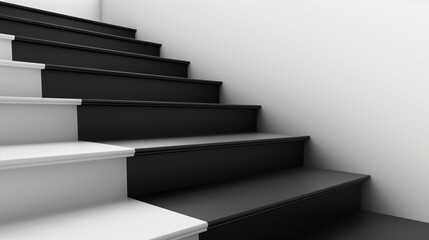 Contrast Monochromatic 3D Background: Minimalist Design with Black and White Staircase on White Backdrop, Evoking a Striking Visual Impact with Clean Lines and Simplicity