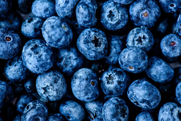 Fresh, ripe, organic blueberries. Close-up.  top view.