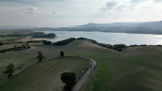 Aerial view of Lake Oasi San Giuliano Matera in Basilicata in southern Italy