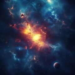 Fototapeta premium Flakes of nebula and cosmic dust in space with charming colorful textures shining complement the beauty of the solar system, good for science, knowledge, blogs, web etc. Generative Ai