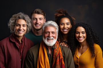 Multi-generational, diverse group of family members sharing a moment of unity and happiness together.