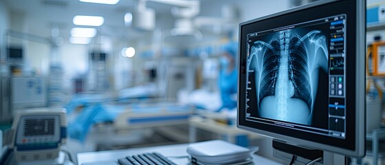 X-Ray Image of a Persons Chest on Computer Screen
