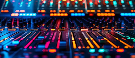 Close-Up of Colorful-Lit Sound Board