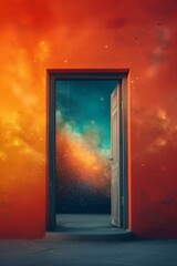 Mystical Doorway Opening to a Vibrant Cosmic Universe - Fantasy Space Portal Concept