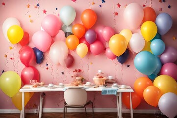 balloons decoration in the interior of the room with text copy space in the middle background 