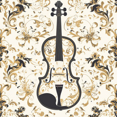 violin string instrument classical music as background on a seamless tile, ai generated