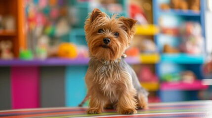 Playful Puppy in a Colorful Toy Store