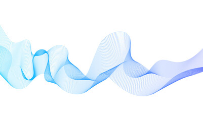 Blue wavy business curve lines on transparent background. Abstract ocean blue wave line background. Wave swirl, frequency sound wave, twisted curve lines with blend effect