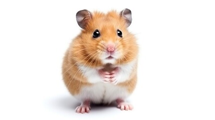 Cute Syrian hamster with a distinctive light orange color isolated on white. High quality horizontal photos